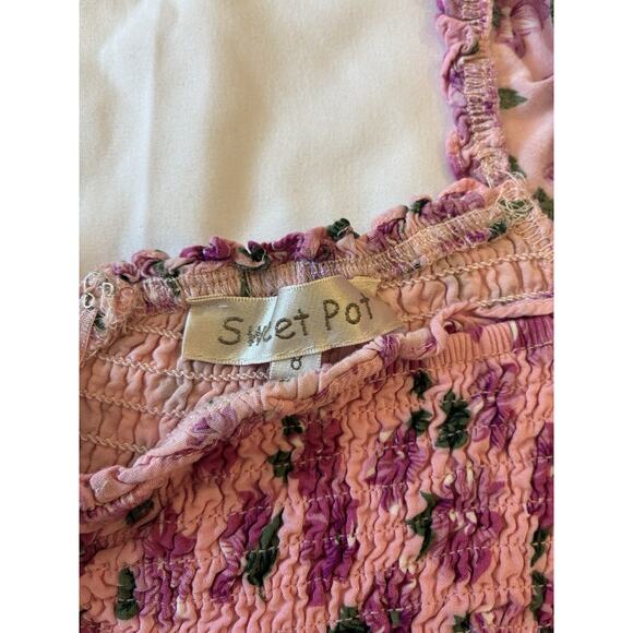 Sweet Pot Women’s Pink Floral Mini Sun Dress Size 8 - Picture 4 of 9